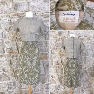 Gorgeous 1950s Jonathan Logan 3 Piece Floral Skirt Suit Set Back Button Blouse